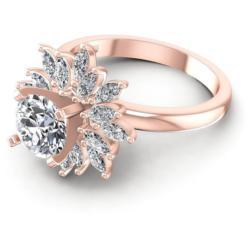 Round and Marquise Diamonds 1.05CT Engagement Ring in 18KT Rose Gold