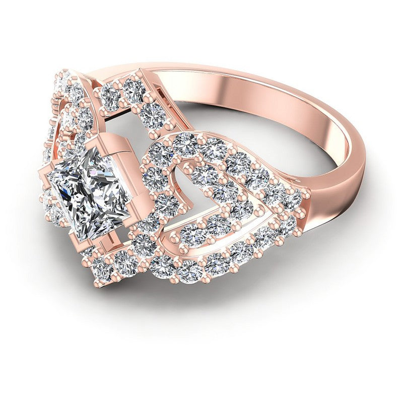 Princess and Round Diamonds 1.20CT Engagement Ring in 18KT Rose Gold