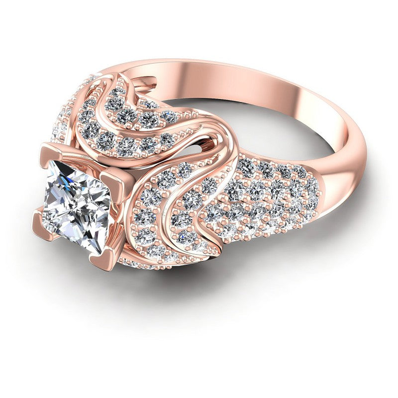 Princess and Round Diamonds 1.30CT Engagement Ring in 18KT Rose Gold