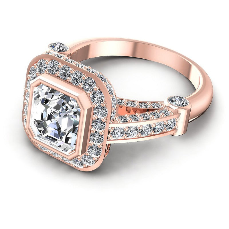 Round and Emerald Diamonds 1.70CT Halo Ring in 18KT Rose Gold