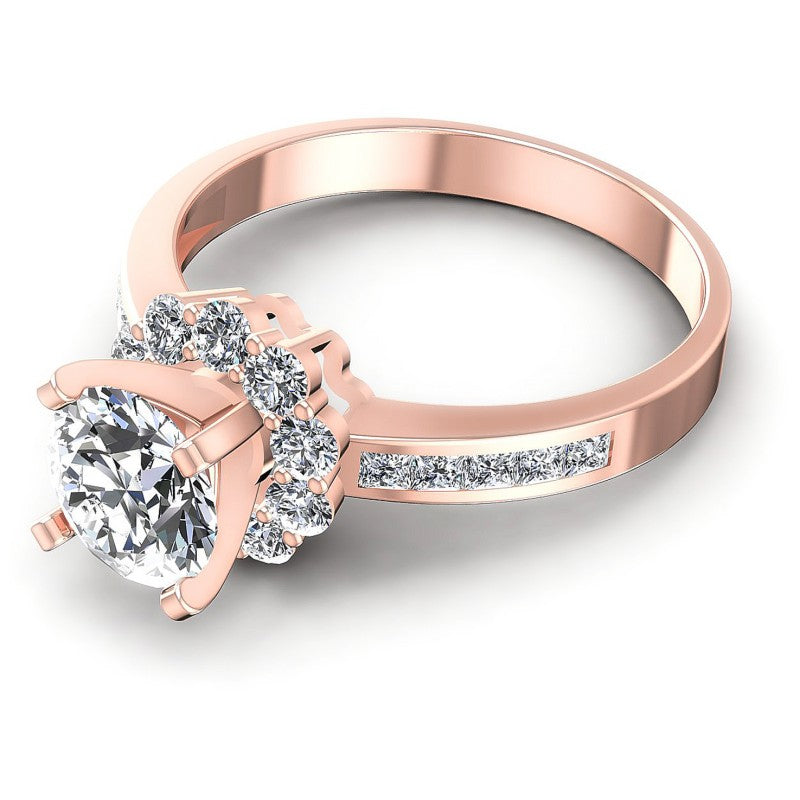 Princess and Round Diamonds 1.05CT Halo Ring in 18KT Rose Gold
