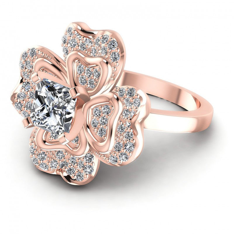 Princess and Round Diamonds 0.75CT Engagement Ring in 18KT Rose Gold