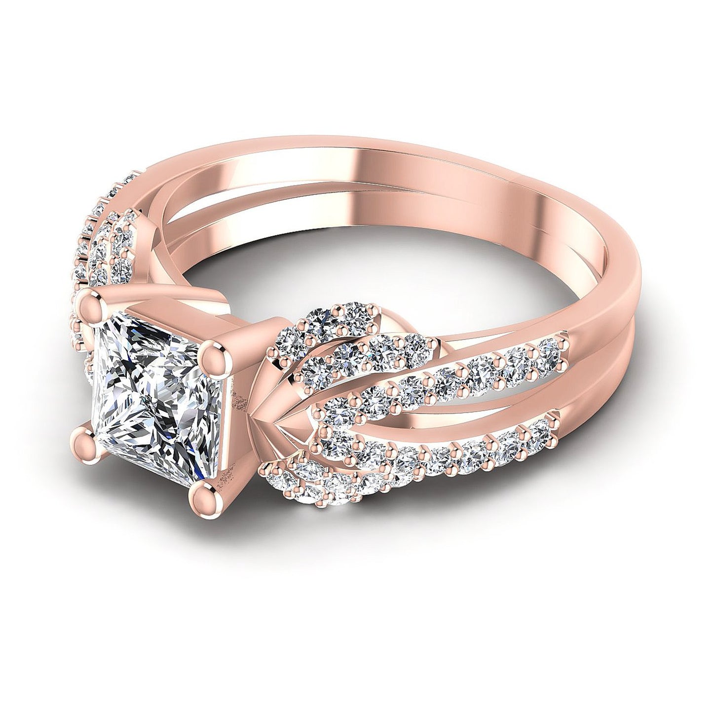 0.85CT Princess And Round Cut Diamonds Engagement Rings