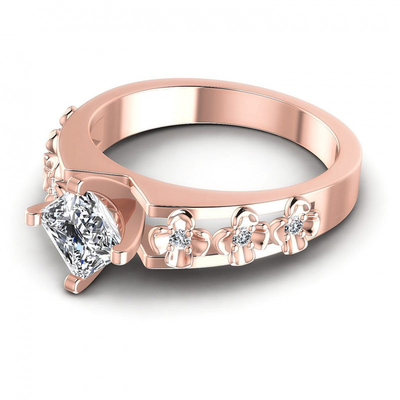 Princess and Round Diamonds 0.45CT Engagement Ring in 18KT Rose Gold