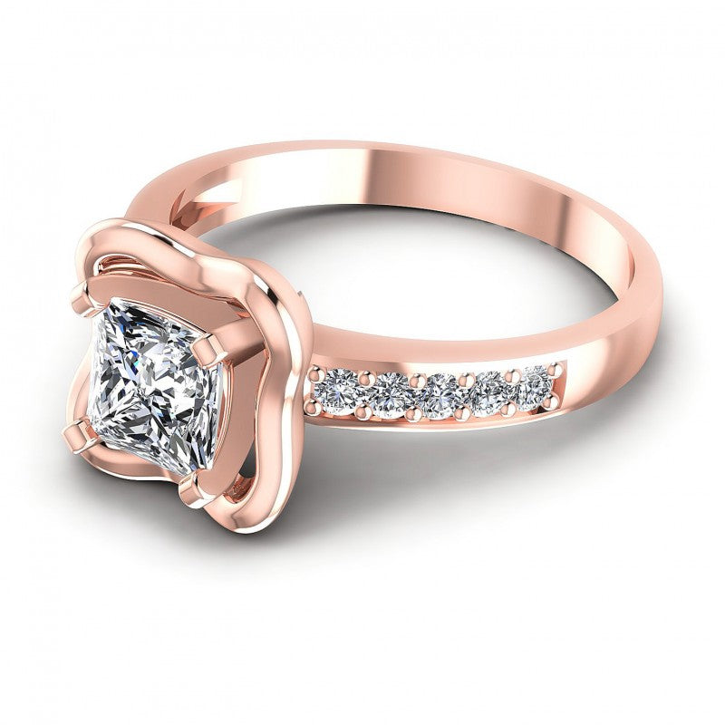 Princess and Round Diamonds 0.55CT Engagement Ring in 18KT Rose Gold