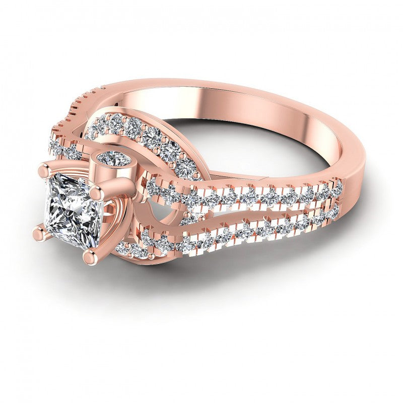 Princess and Round Diamonds 1.00CT Engagement Ring in 18KT Rose Gold