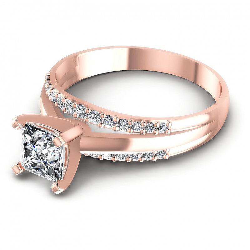 Princess and Round Diamonds 0.65CT Engagement Ring in 18KT Rose Gold