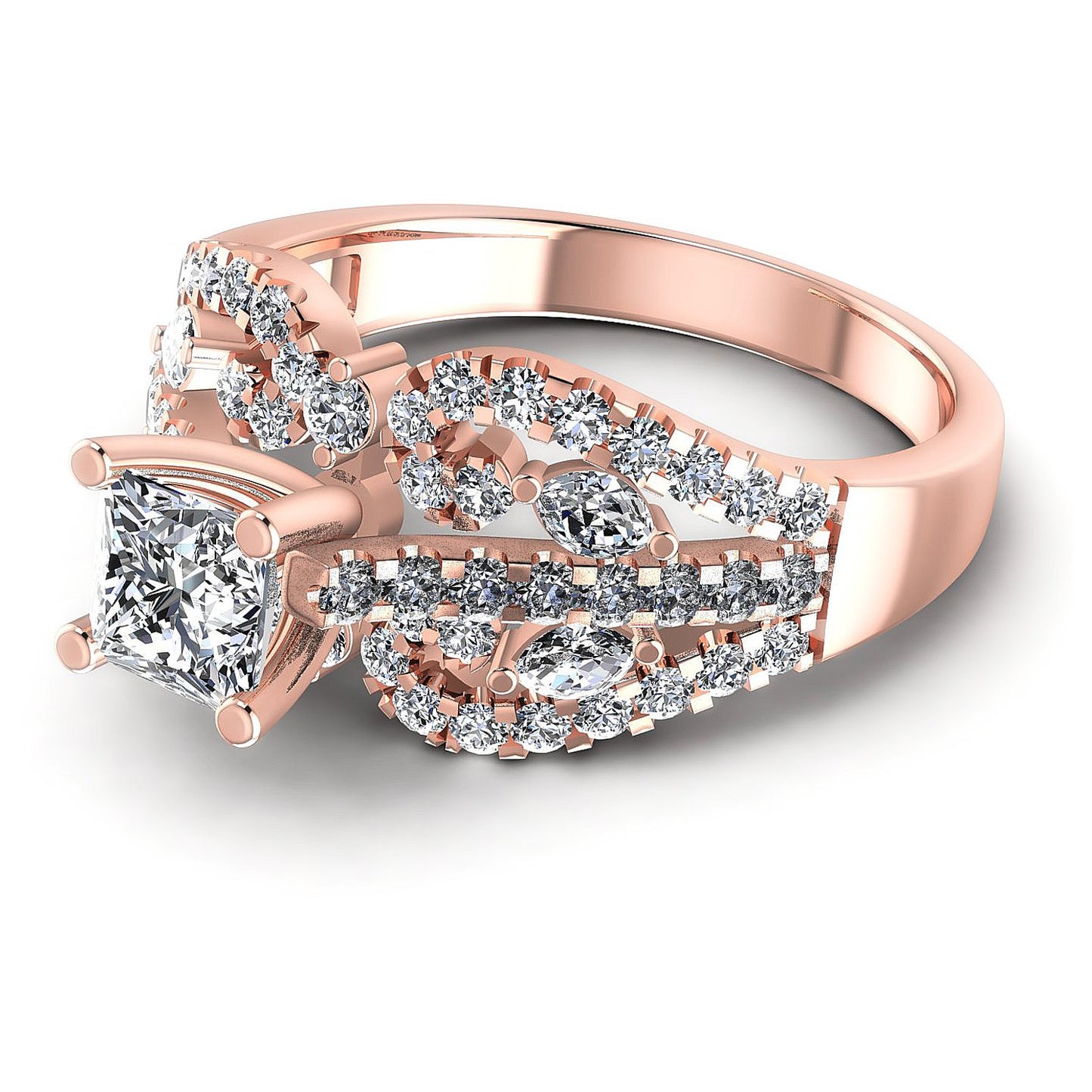 1.25CT Princess And Round And Marquise Cut Diamonds Engagement Rings
