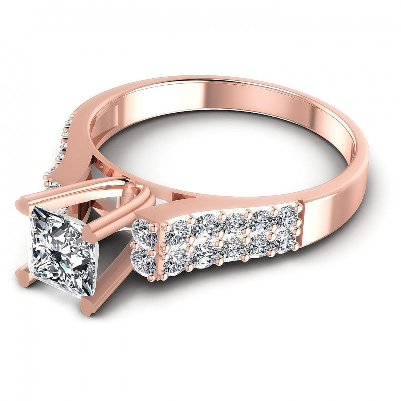 Princess and Round Diamonds 0.90CT Engagement Ring in 18KT Rose Gold