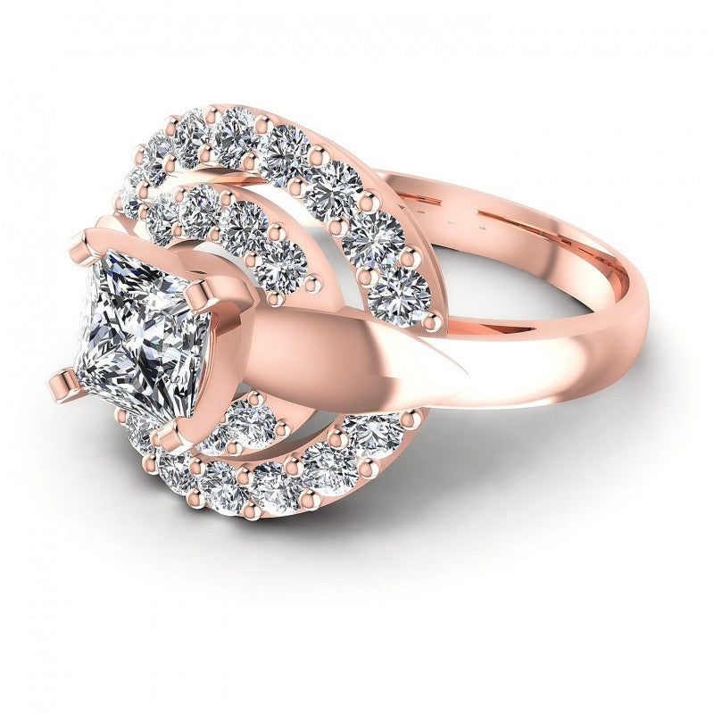 Princess and Round Diamonds 1.25CT Engagement Ring in 18KT Rose Gold