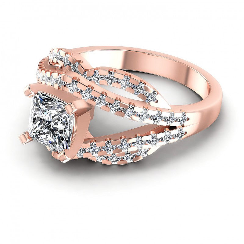 Princess and Round Diamonds 1.10CT Engagement Ring in 18KT Rose Gold