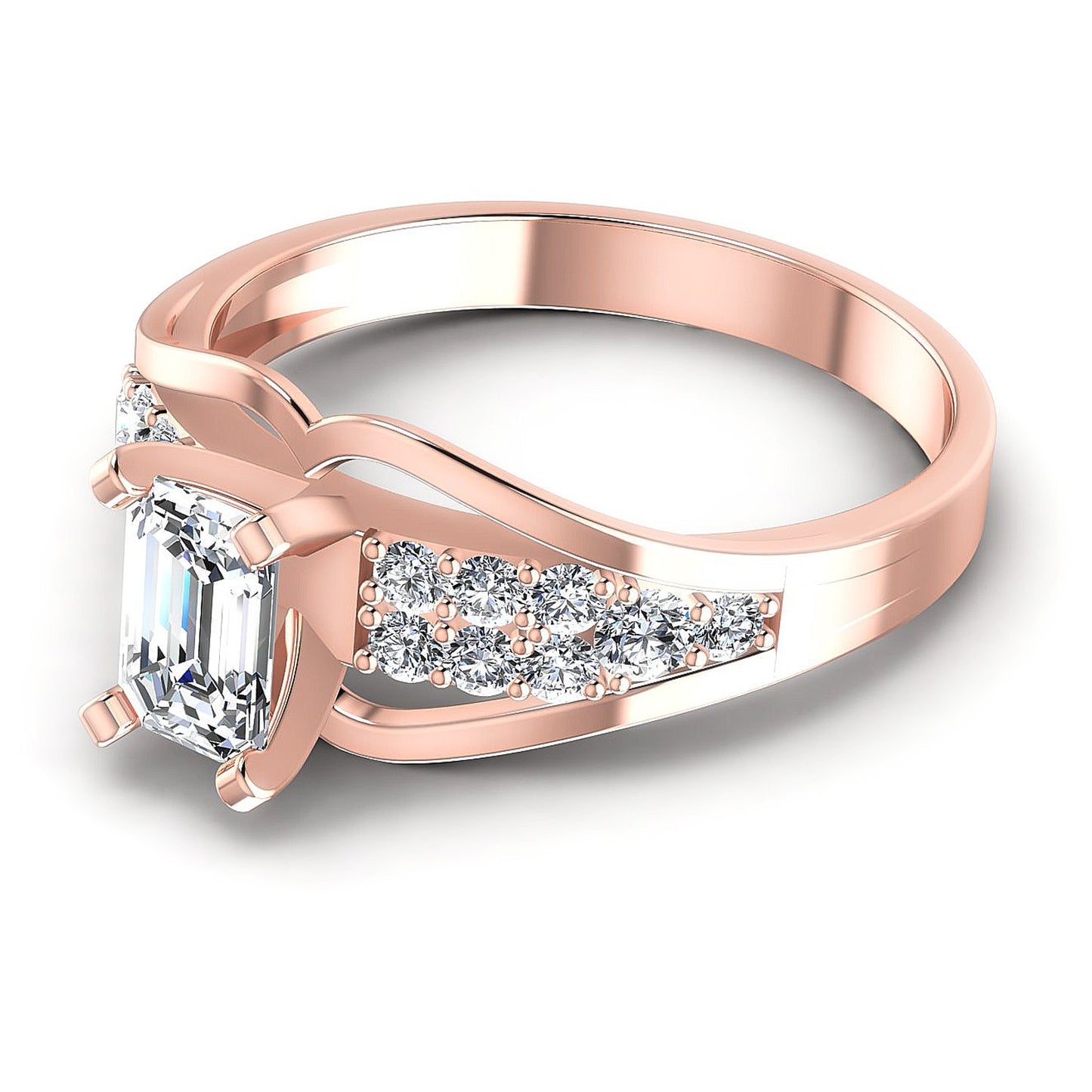 0.70CT Emerald And Round Cut Diamonds Engagement Rings