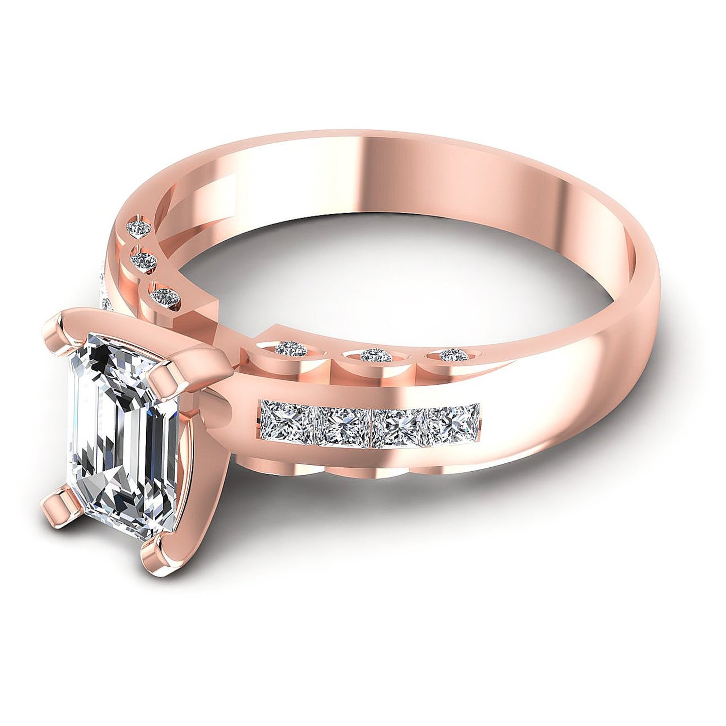 0.70CT Emerald And Round And Princess Cut Diamonds Engagement Rings
