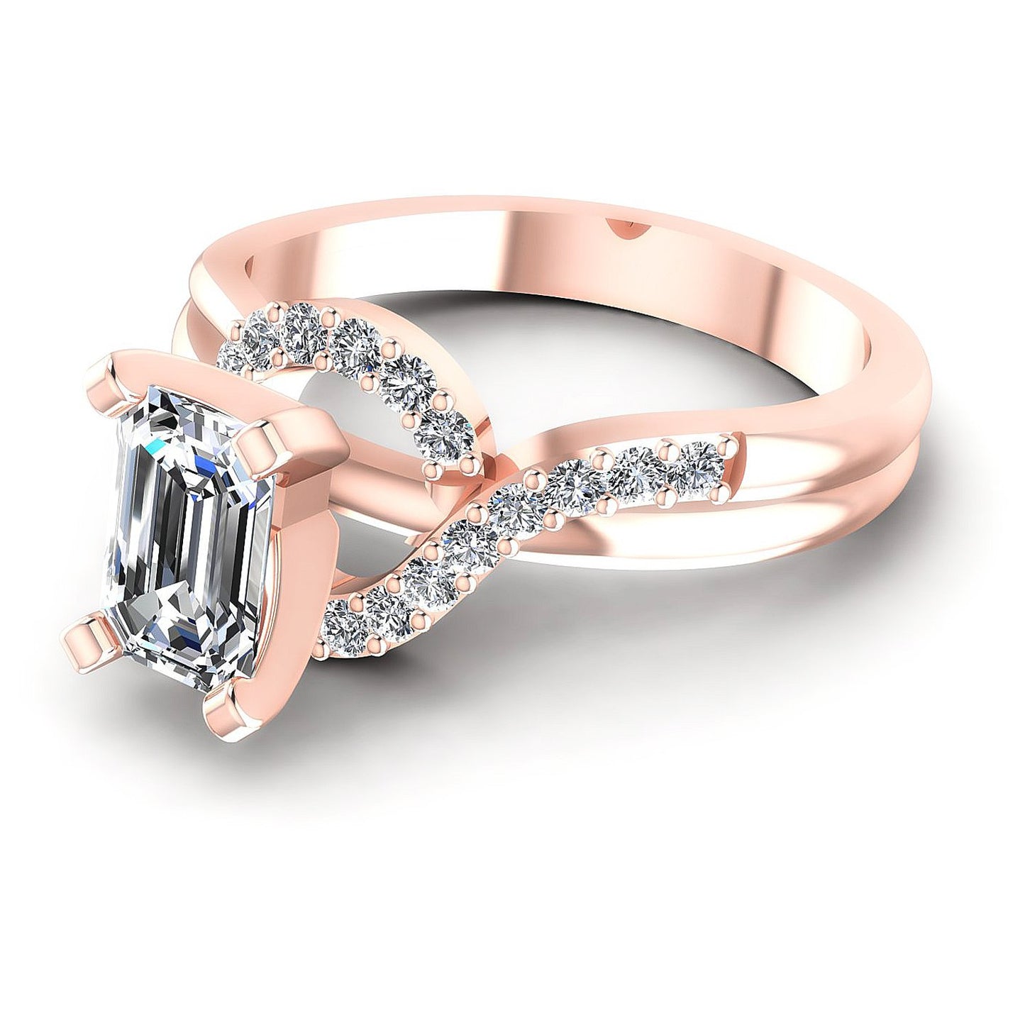 0.60CT Emerald And Round Cut Diamonds Engagement Rings