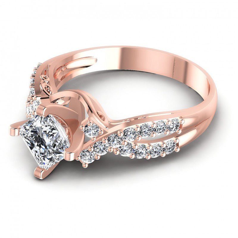 Princess and Round Diamonds 0.80CT Engagement Ring in 18KT Rose Gold