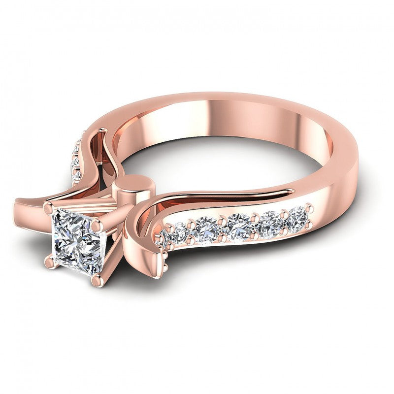 Princess and Round Diamonds 0.80CT Engagement Ring in 18KT Rose Gold