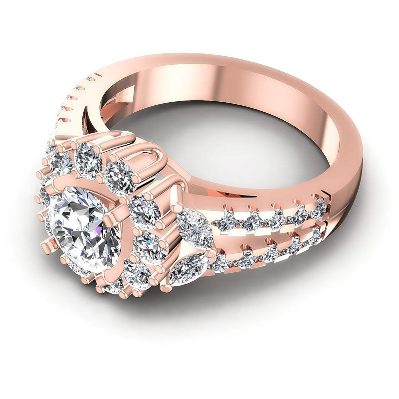 Round and Marquise Diamonds 1.45CT Halo Ring in 18KT Rose Gold