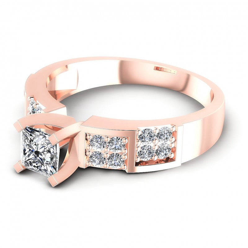 Princess and Round Diamonds 0.65CT Engagement Ring in 18KT Rose Gold