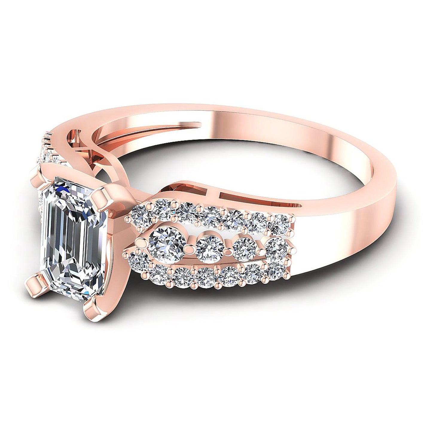 0.80CT Emerald And Round Cut Diamonds Engagement Rings