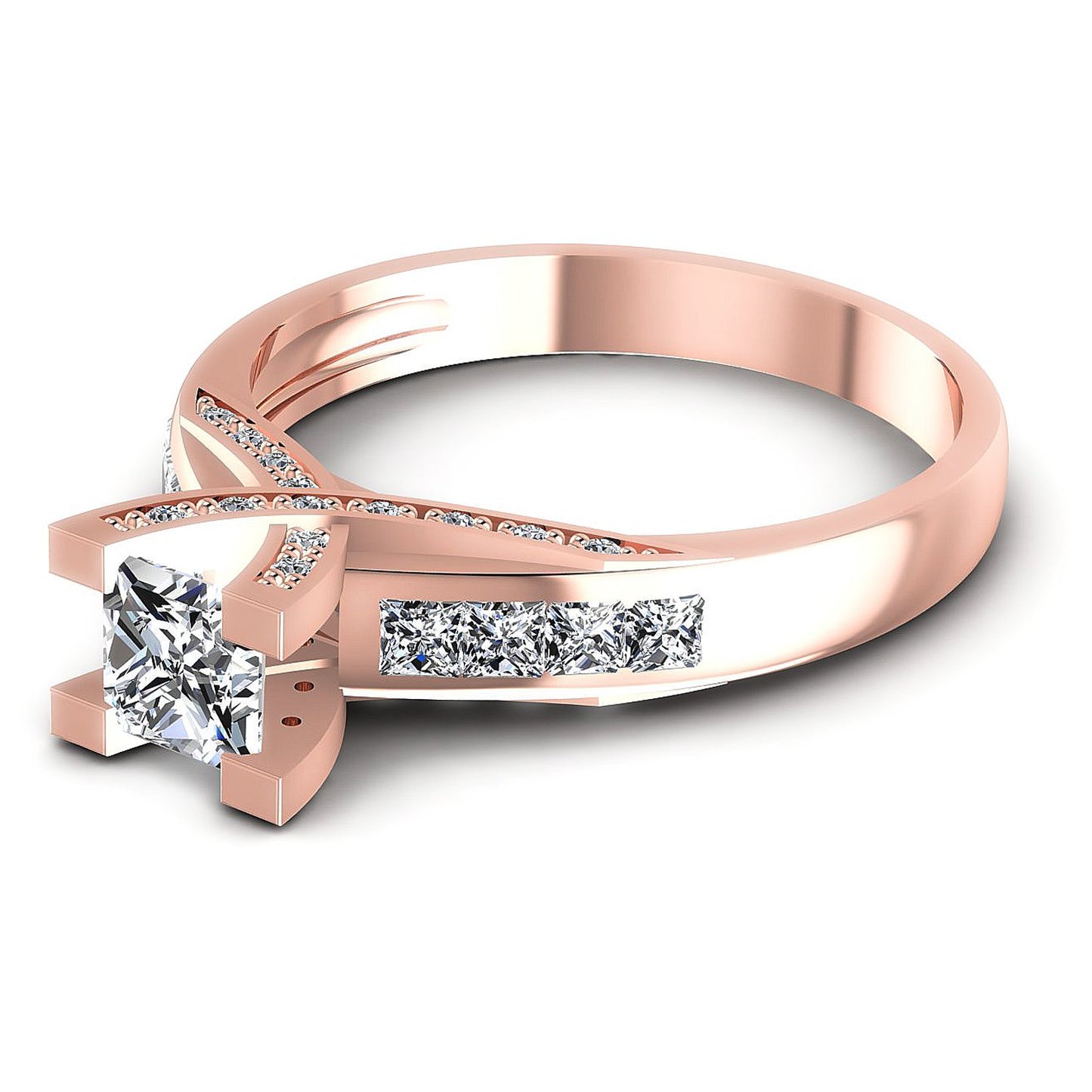 1.00CT Princess And Round Cut Diamonds Engagement Rings