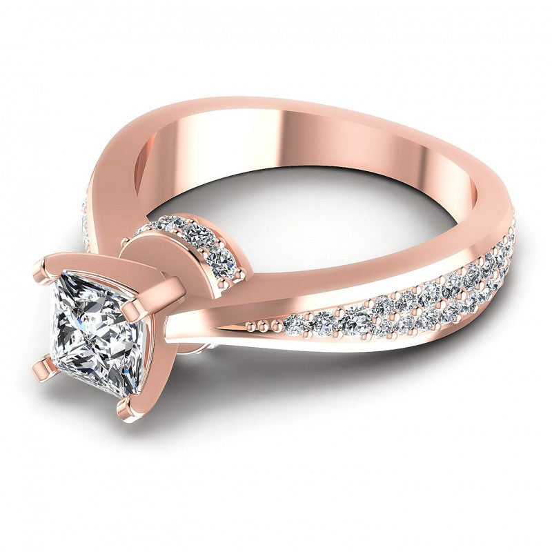 Princess and Round Diamonds 0.95CT Engagement Ring in 18KT Rose Gold