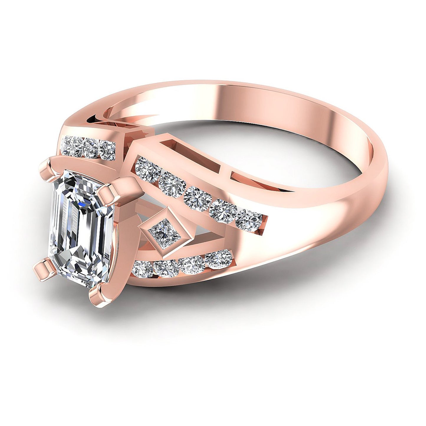 0.70CT Emerald And Round Cut Diamonds Engagement Rings
