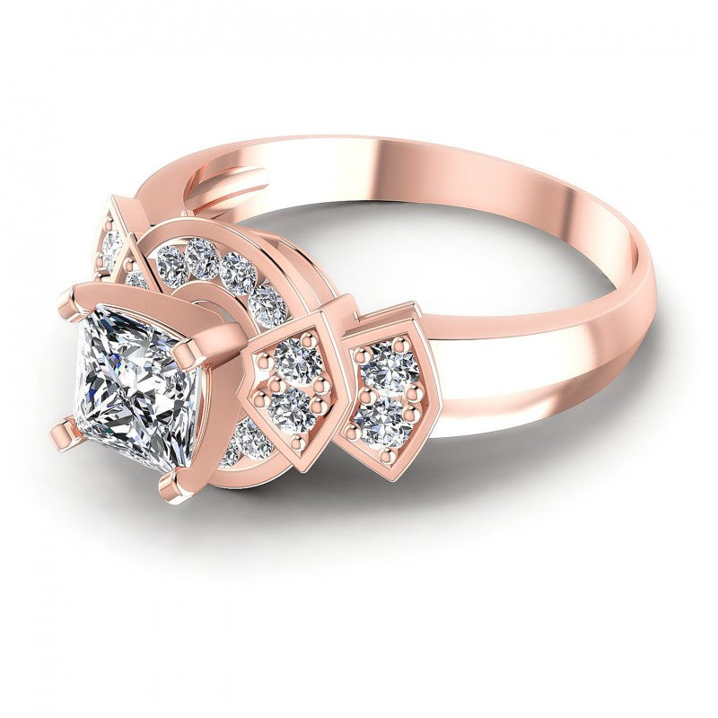 Princess and Round Diamonds 0.75CT Engagement Ring in 18KT Rose Gold