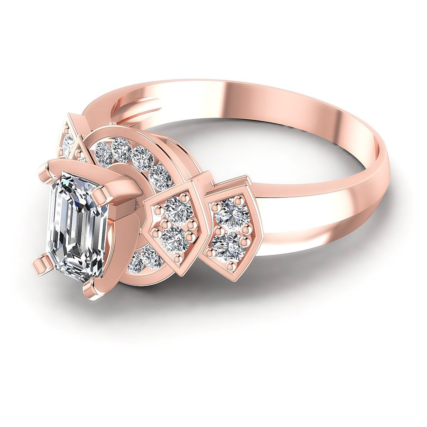 0.75CT Emerald And Round Cut Diamonds Engagement Rings
