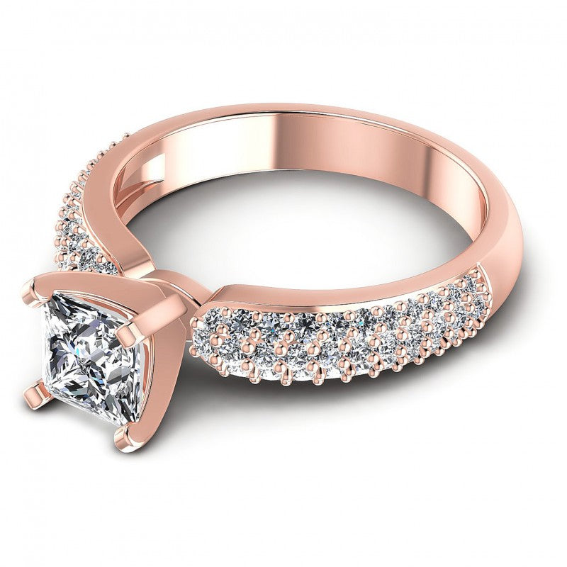 Princess and Round Diamonds 0.90CT Engagement Ring in 18KT Rose Gold