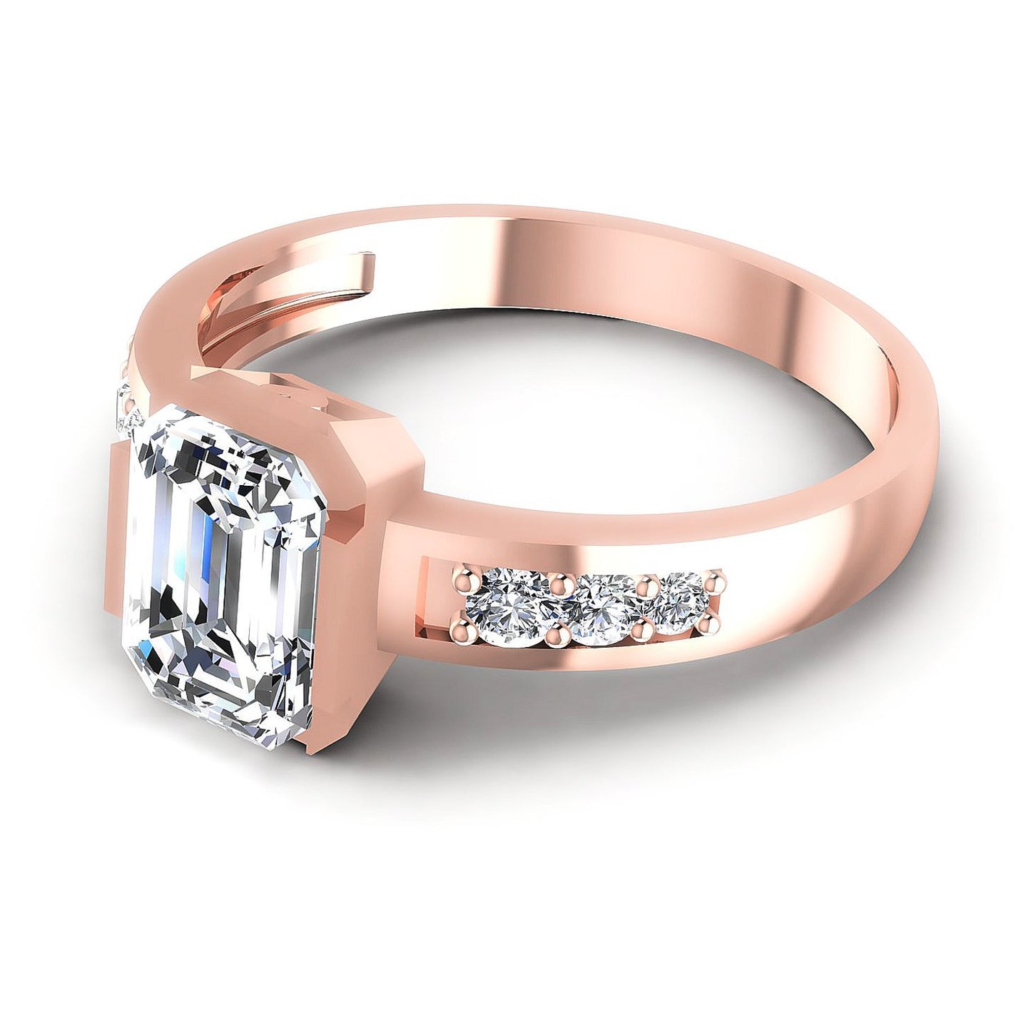 0.60CT Emerald And Round Cut Diamonds Engagement Rings