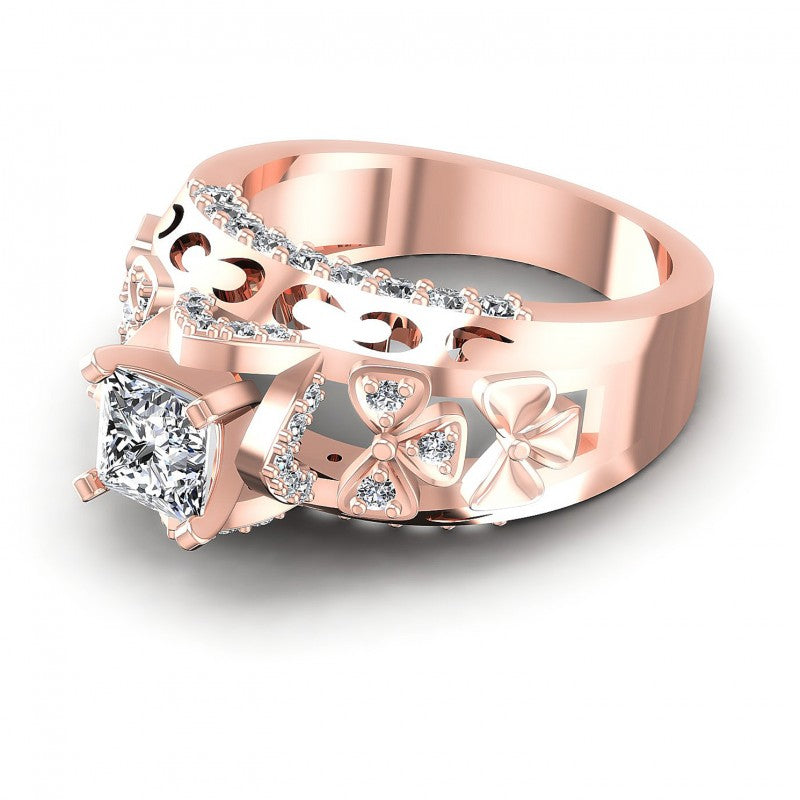 Princess and Round Diamonds 1.10CT Engagement Ring in 18KT Rose Gold