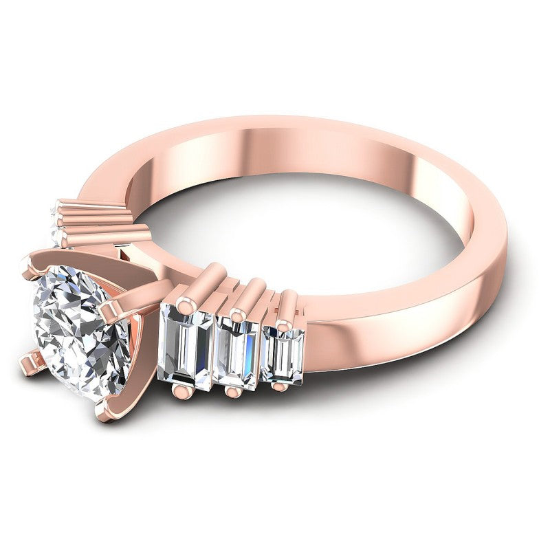 Baguette and Round Diamonds 1.05CT Engagement Ring in 18KT Rose Gold