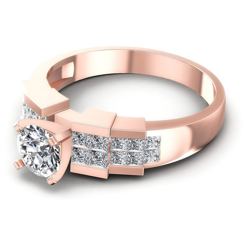 Princess and Round Diamonds 0.85CT Engagement Ring in 18KT Rose Gold
