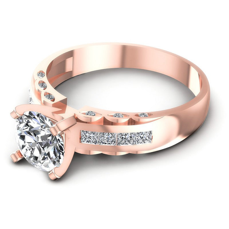 Princess and Round Diamonds 0.70CT Engagement Ring in 18KT Rose Gold