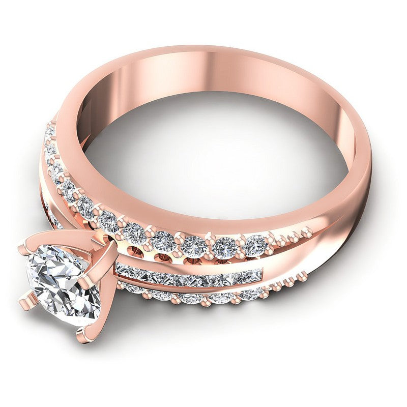 Princess and Round Diamonds 1.05CT Engagement Ring in 18KT Rose Gold