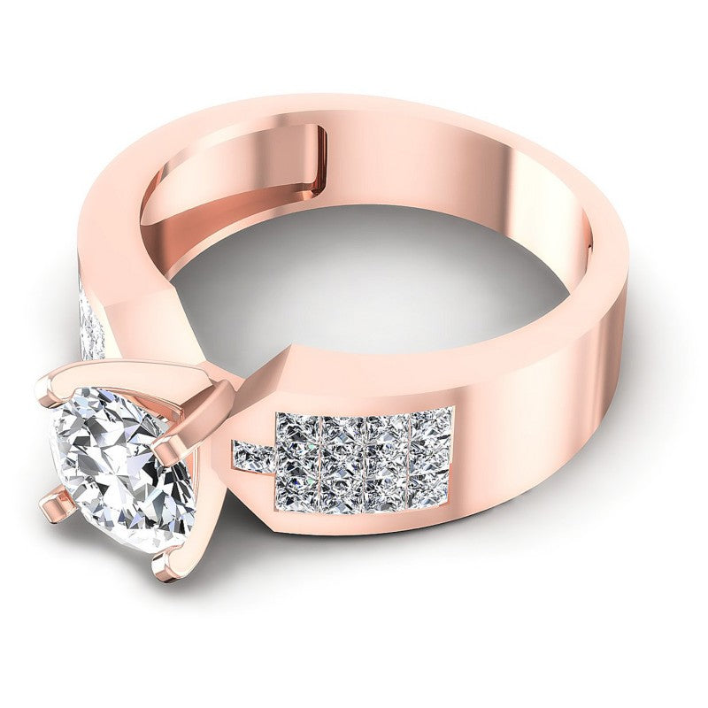 Princess and Round Diamonds 1.00CT Engagement Ring in 18KT Rose Gold