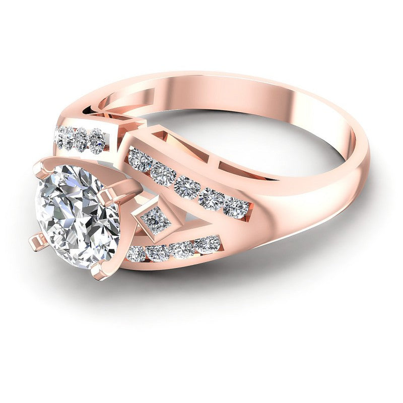 Princess and Round Diamonds 0.70CT Engagement Ring in 18KT Rose Gold