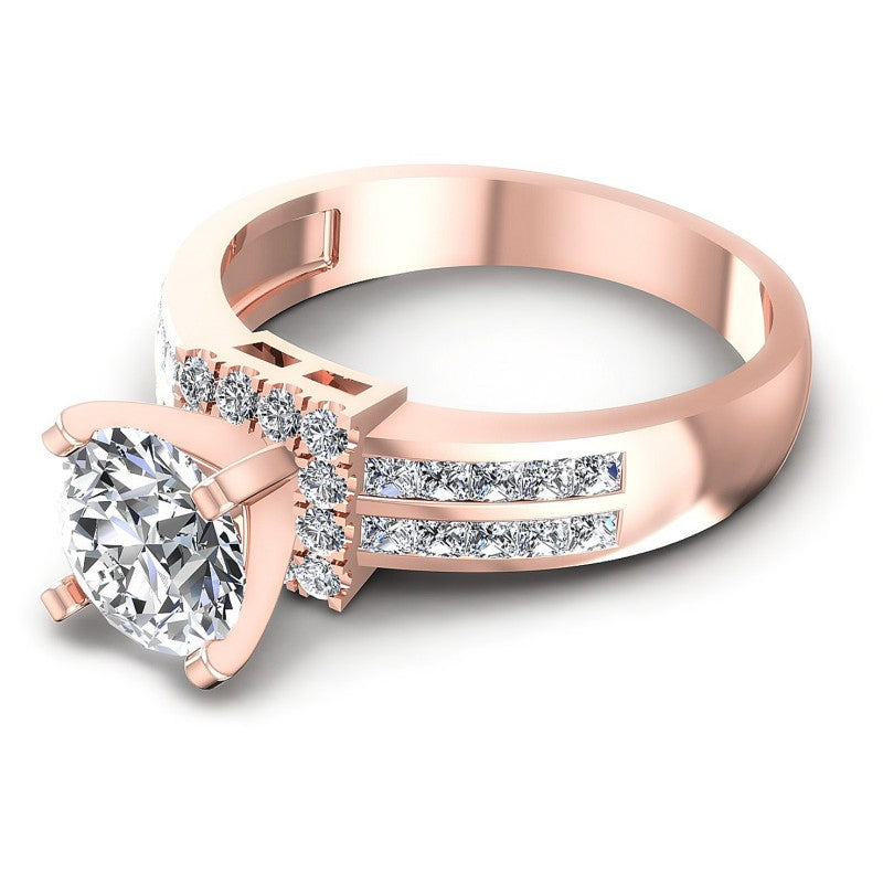 Princess and Round Diamonds 1.05CT Engagement Ring in 18KT Rose Gold