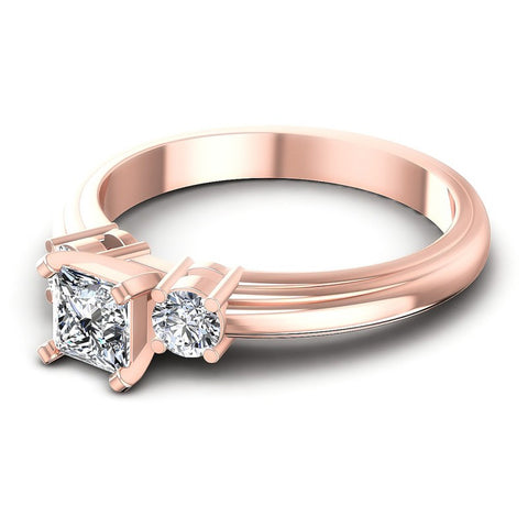 Princess and Round Diamonds 0.60CT Three Stone Ring in 18KT Rose Gold