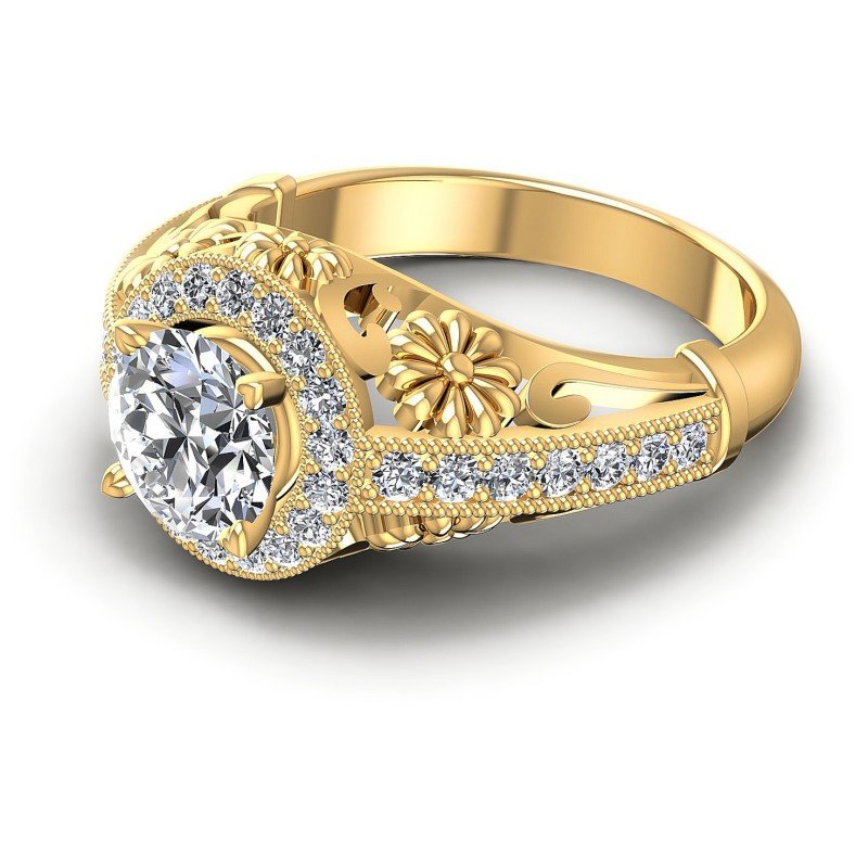 Round Diamonds 0.85CT Antique Ring in 14KT Rose Gold
