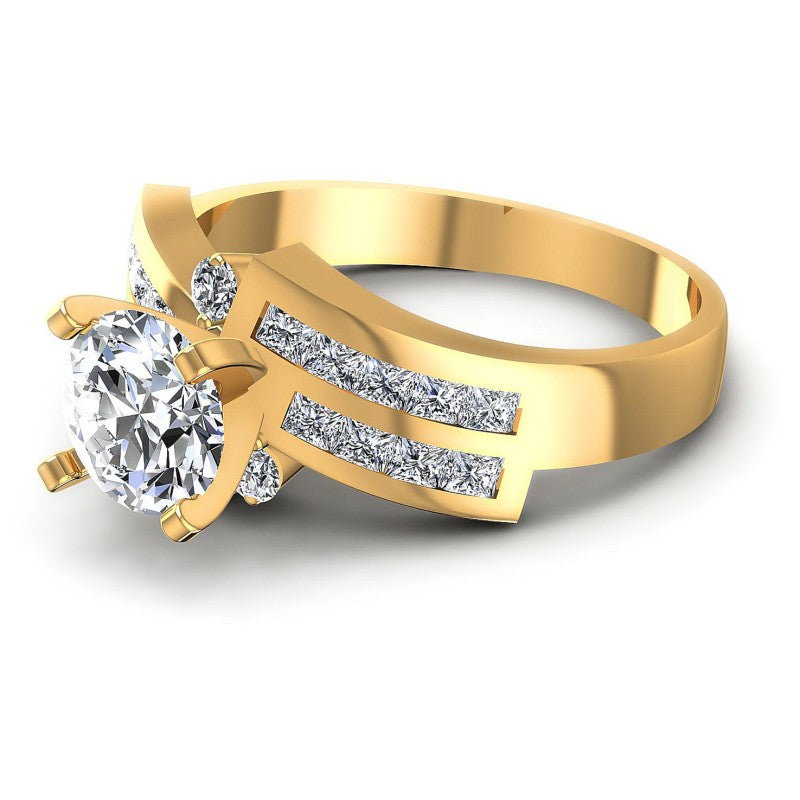 Princess and Round Diamonds 1.15CT Engagement Ring in 14KT Rose Gold