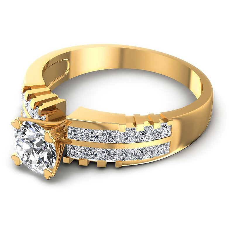 Princess and Round Diamonds 1.55CT Engagement Ring in 14KT Rose Gold