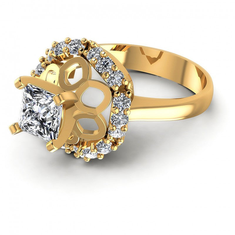 Princess and Round Diamonds 0.85CT Engagement Ring in 14KT Rose Gold