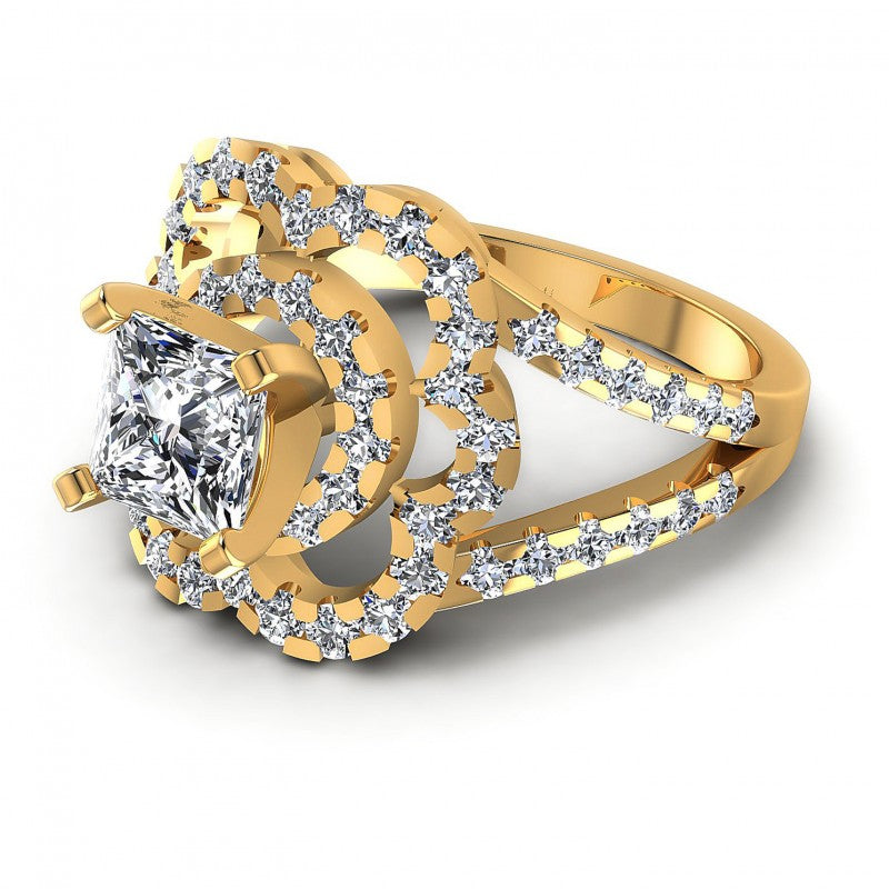 Princess and Round Diamonds 1.30CT Engagement Ring in 14KT Rose Gold