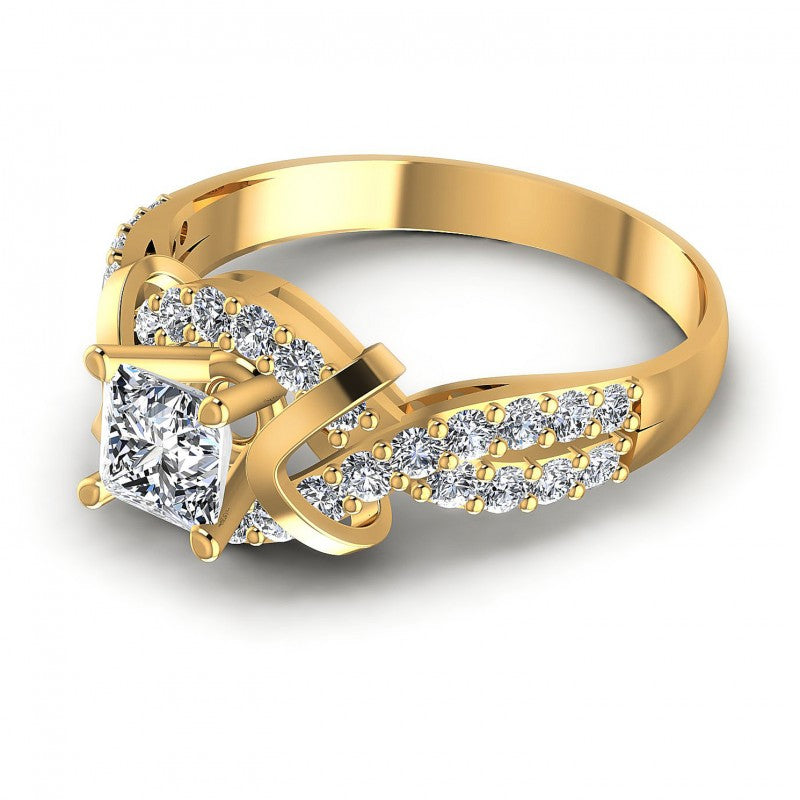Princess and Round Diamonds 1.05CT Engagement Ring in 14KT Rose Gold