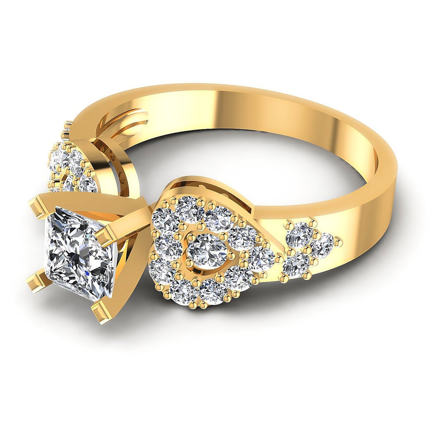 0.95CT Princess And Round Cut Diamonds Engagement Rings