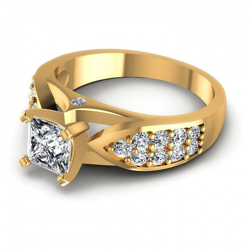 Princess and Round Diamonds 0.95CT Engagement Ring in 14KT Rose Gold