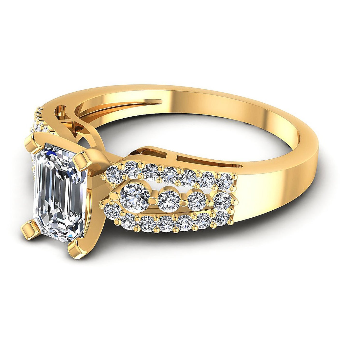 0.80CT Emerald And Round Cut Diamonds Engagement Rings