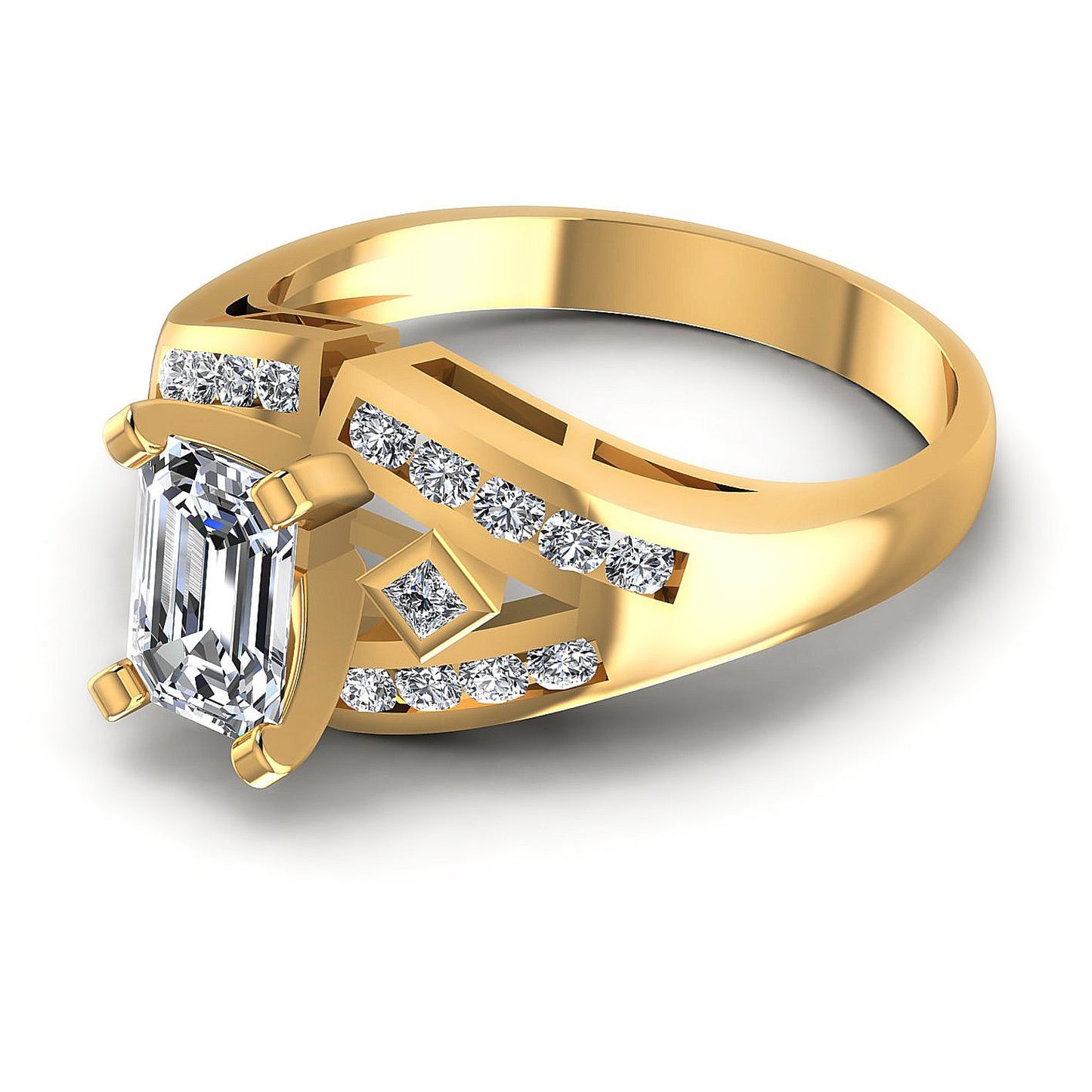 0.70CT Emerald And Round Cut Diamonds Engagement Rings