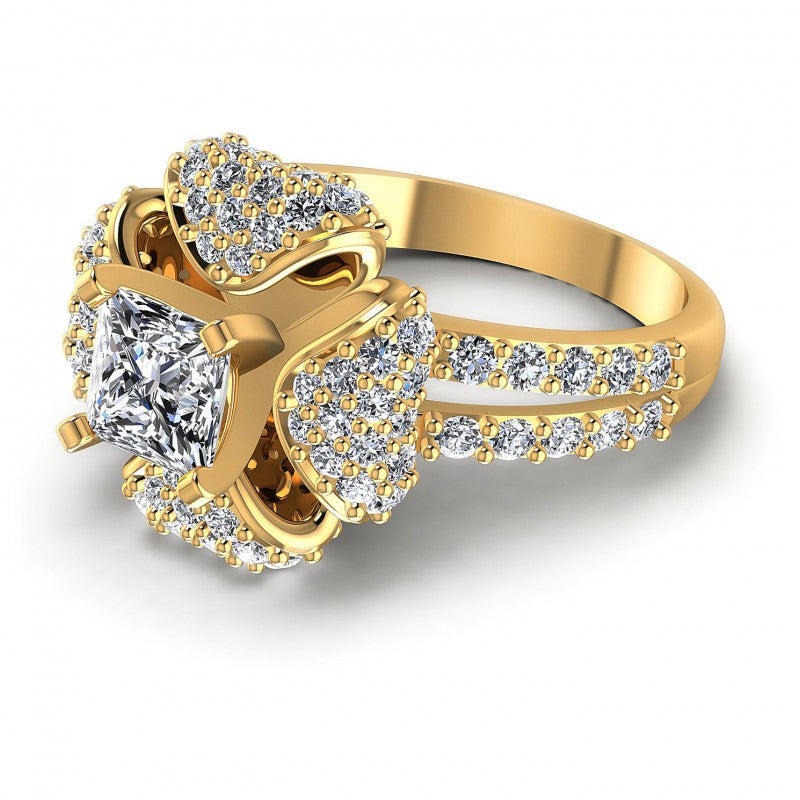 Princess and Round Diamonds 1.40CT Engagement Ring in 14KT Rose Gold